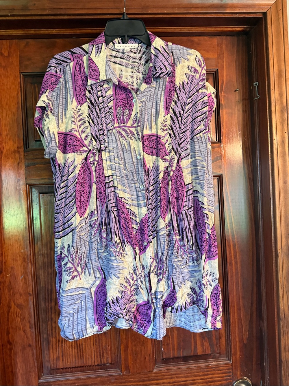 Jane and Delancey Purple and Cream Floral Button-Up Blouse